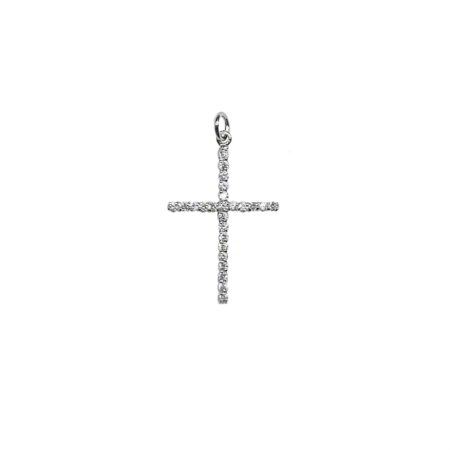 PINGENTE CRUCIFIXO G EM PRATA DE LEI 925, CRAVADO COM ZIRCÔNIAS E BANHO DE RÓDIO BRANCO
