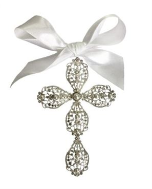 Crucifixo com pérolas e banho de prata