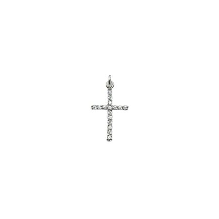PINGENTE CRUCIFIXO P EM PRATA DE LEI 925, CRAVADO COM ZIRCÔNIAS E BANHO DE RÓDIO BRANCO