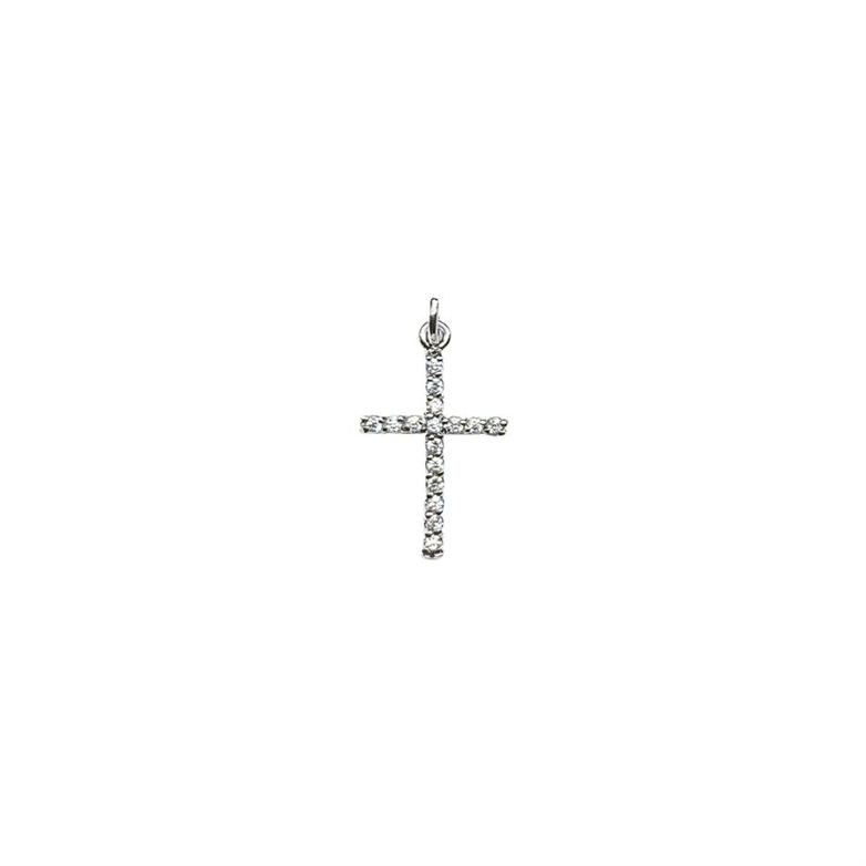 PINGENTE CRUCIFIXO P EM PRATA DE LEI 925, CRAVADO COM ZIRCÔNIAS E BANHO DE RÓDIO BRANCO
