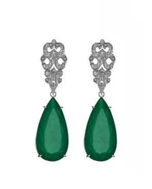 Brinco em ouro branco 18k com diamantes e jade
