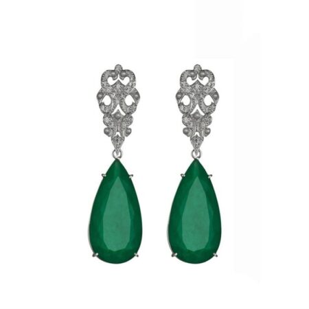 Brinco em ouro branco 18k com diamantes e jade