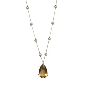 Colar em prata de Lei 925 com pérolas e gota green gold