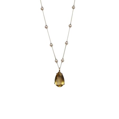 Colar em prata de Lei 925 com pérolas e gota green gold