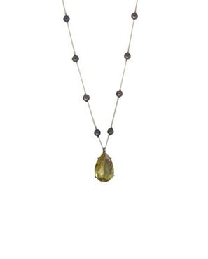 COLAR EM PRATA DE LEI 925 COM PÉROLAS NEGRAS E GOTA GREEN GOLD