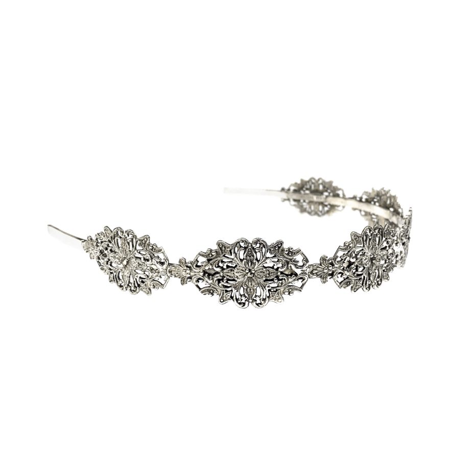 TIARA RENDADA COM MARCASSITAS - BANHO PRATA