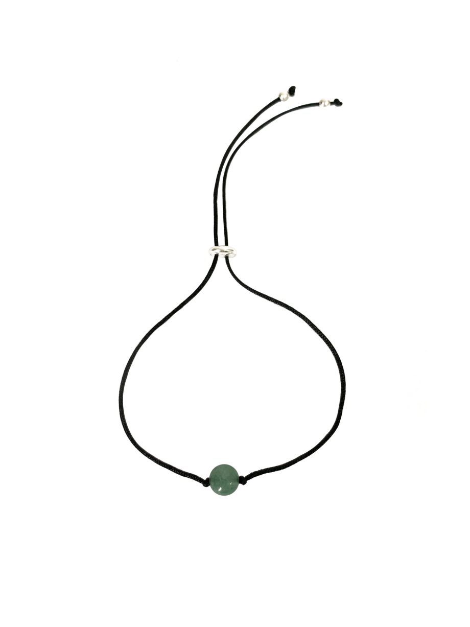 PULSEIRA NO FIO DE SEDA COM  PONTEIRAS EM PRATA DE LEI 925 - QUARTZO VERDE/CÂNCER