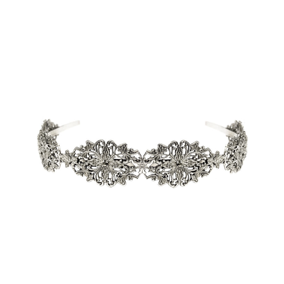TIARA RENDADA COM MARCASSITAS - BANHO PRATA
