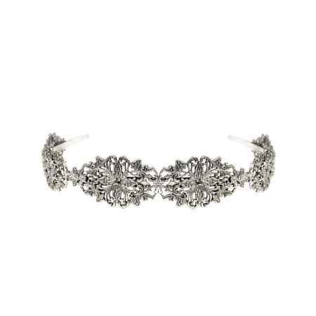 TIARA RENDADA COM MARCASSITAS - BANHO PRATA