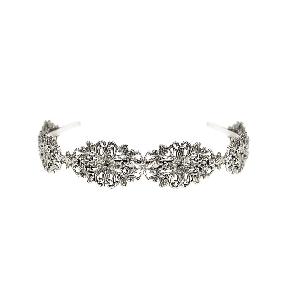 TIARA RENDADA COM MARCASSITAS - BANHO PRATA