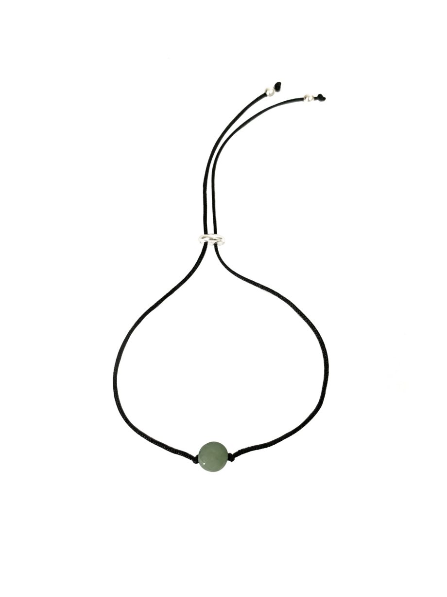 PULSEIRA NO FIO DE SEDA COM  PONTEIRAS EM PRATA DE LEI 925 - QUARTZO VERDE/CÂNCER