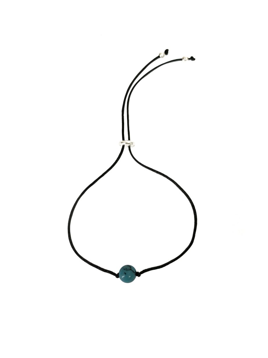 PULSEIRA NO FIO DE SEDA COM TURQUESA  E PONTEIRAS EM PRATA DE LEI 925