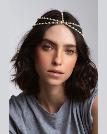 Headpiece articulada G  5 voltas com perolas - banho prata