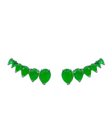 EARCUFF EM PRATA DE LEI 925 COM JADES E RÓDIO BRANCO