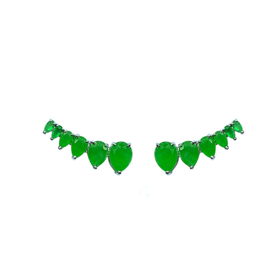 EARCUFF EM PRATA DE LEI 925 COM JADES E RÓDIO BRANCO