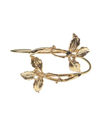BRACELETE RÍGIDO FOLHAS EM PRATA DE LEI 925 COM BANHO DE OURO
