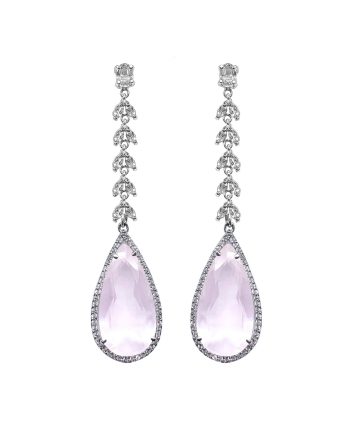 BRINCO EM PRATA DE LEI 925 COM TOPÁZIOS DE CRISTAL, QUARTZO ROSA E RÓDIO BRANCO