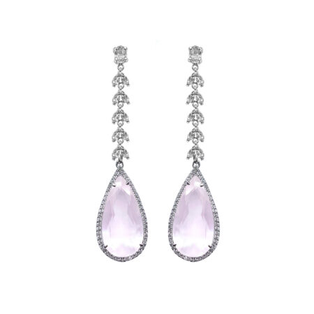 BRINCO EM PRATA DE LEI 925 COM TOPÁZIOS DE CRISTAL, QUARTZO ROSA E RÓDIO BRANCO