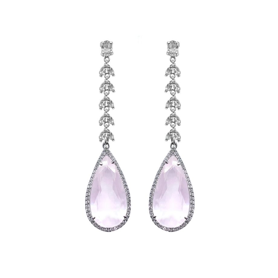 BRINCO EM PRATA DE LEI 925 COM TOPÁZIOS DE CRISTAL, QUARTZO ROSA E RÓDIO BRANCO