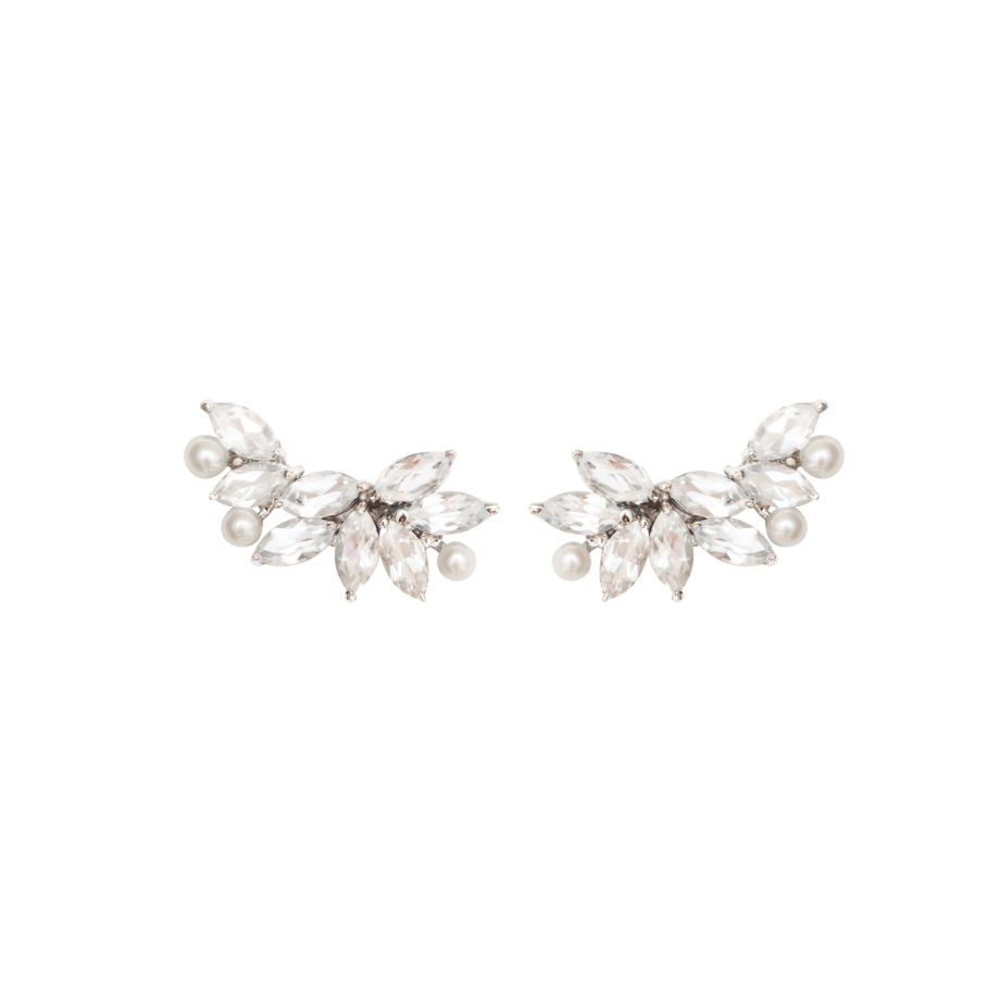 Earcuff em prata de Lei 925 com topázios, pérolas e ródio branco