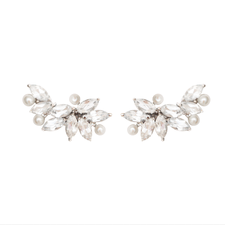 Earcuff em prata de Lei 925 com topázios, pérolas e ródio branco