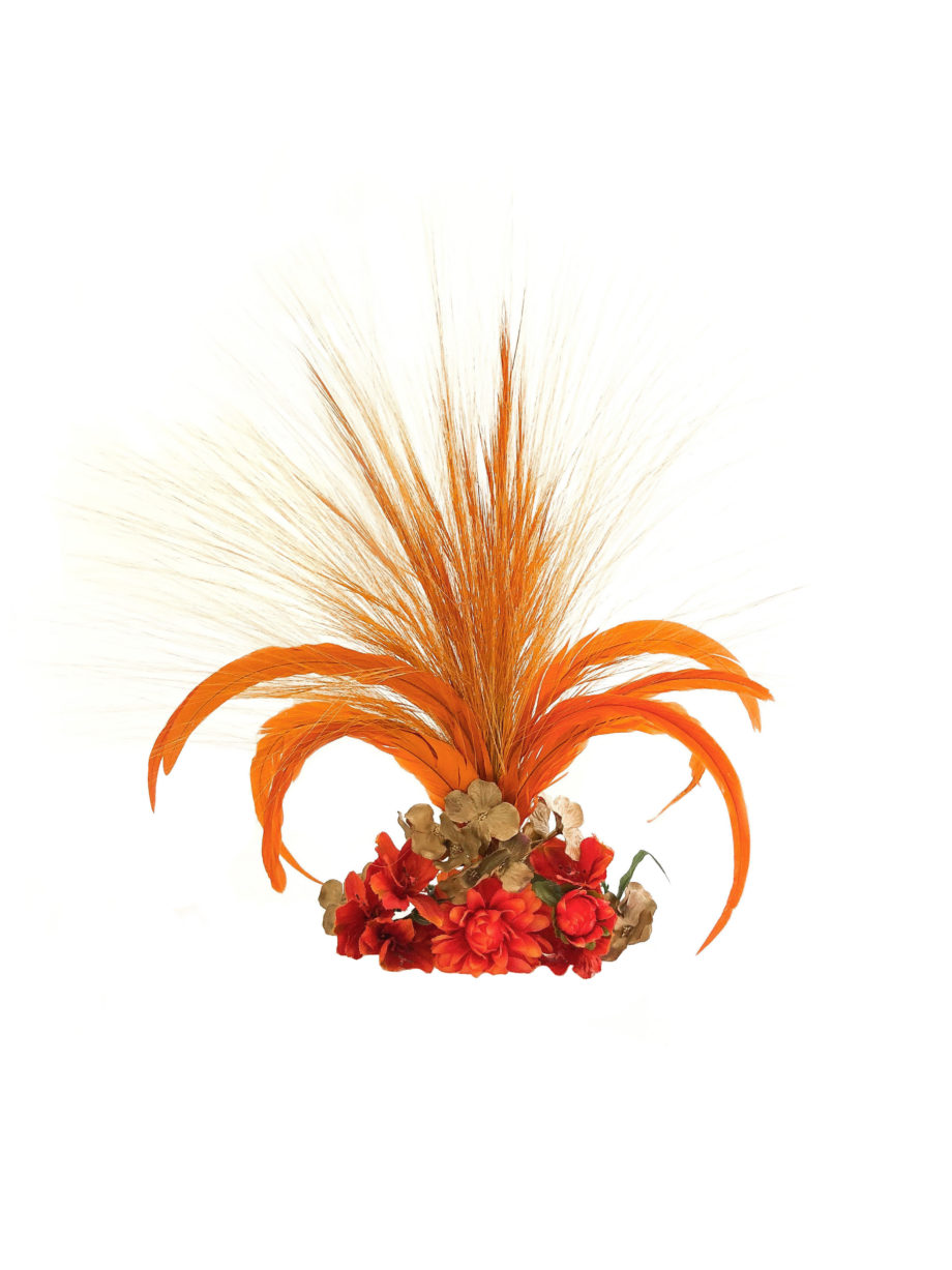 HEADPIECE COM PENAS, RAFIS E FLORES