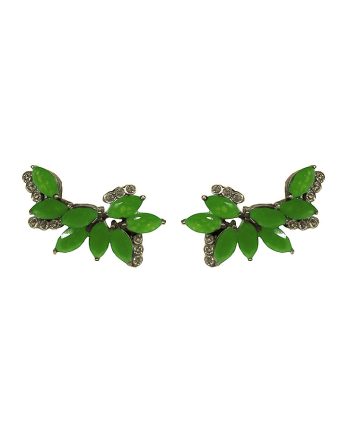 EARCUFF EM PRATA DE LEI 925 COM JADES VERDES, TOPÁZIOS DE CRISTAIS E RÓDIO BRANCO