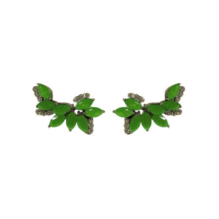EARCUFF EM PRATA DE LEI 925 COM JADES VERDES, TOPÁZIOS DE CRISTAIS E RÓDIO BRANCO