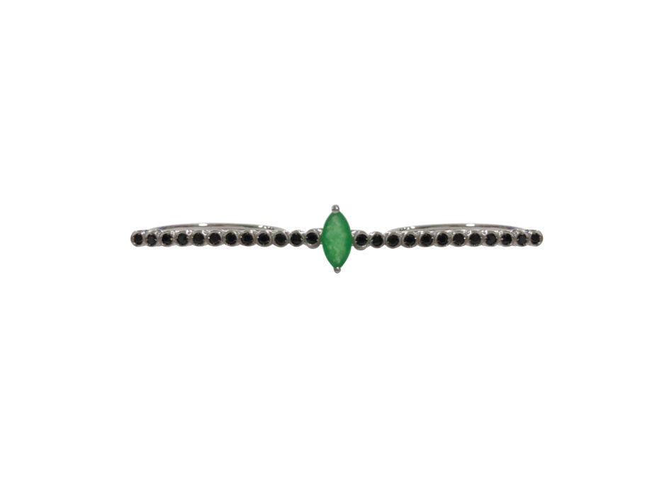 ANEL EM PRATA DE LEI 925 COM ESPINÉLIO NEGRO, JADE VERDE - 1º BANHO DE RÓDIO NEGRO - 2º BANHO DE RÓDIO BRANCO