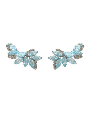 EARCUFF EM PRATA DE LEI 925 COM TOPÁZIO AZUL SKY E TOPÁZIOS DE CRISTAL E RÓDIO BRANCO