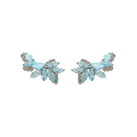 EARCUFF EM PRATA DE LEI 925 COM TOPÁZIO AZUL SKY E TOPÁZIOS DE CRISTAL E RÓDIO BRANCO