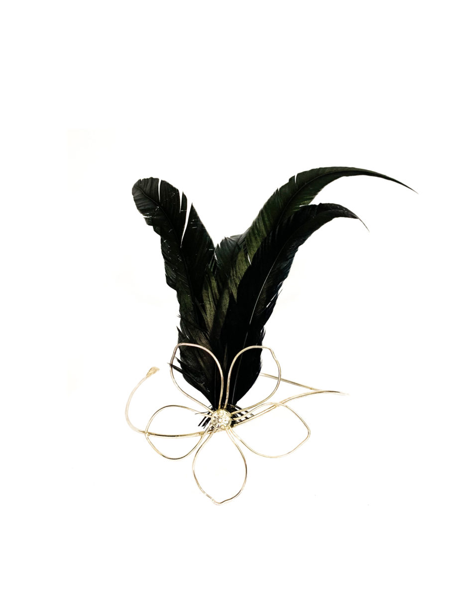 HEADPIECE ANATÔMICA COM CRISTAL E PENAS