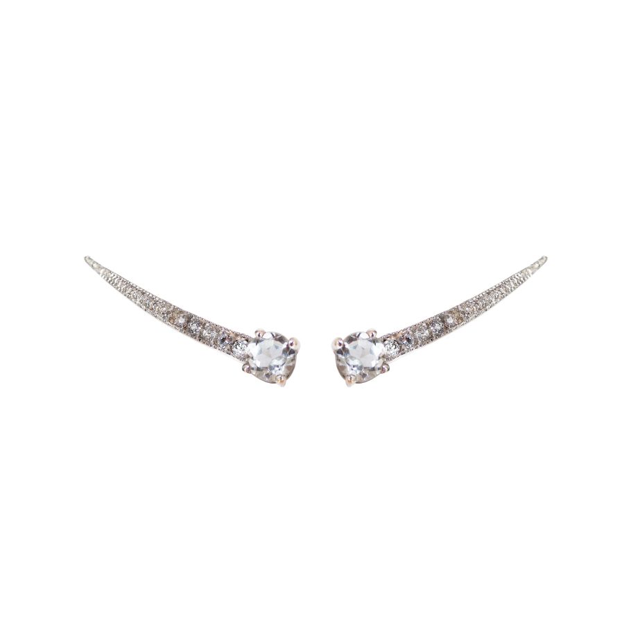 Earcuff cometa prata de lei 925 com topázios e ródio branco