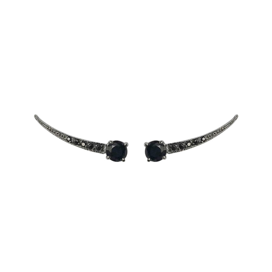 EARCUFF COMETA PRATA DE LEI 925 COM ESPINÉLIO NEGRO E BANHO DE RÓDIO NEGRO