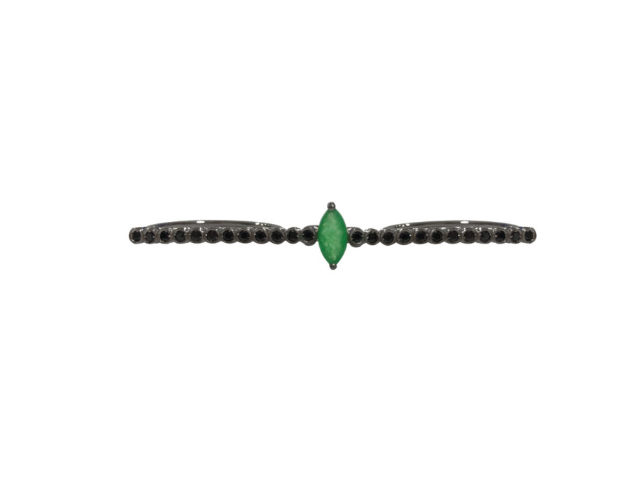 ANEL EM PRATA DE LEI 925 COM ESPINÉLIO NEGRO, JADE VERDE - 1º BANHO DE RÓDIO NEGRO - 2º BANHO DE RÓDIO BRANCO