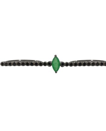 ANEL EM PRATA DE LEI 925 COM ESPINÉLIO NEGRO, JADE VERDE - 1º BANHO DE RÓDIO NEGRO - 2º BANHO DE RÓDIO BRANCO