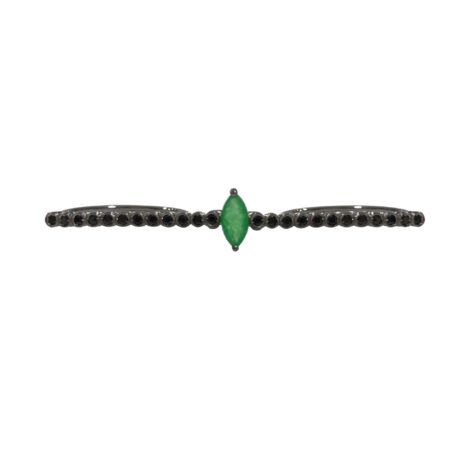 ANEL EM PRATA DE LEI 925 COM ESPINÉLIO NEGRO, JADE VERDE - 1º BANHO DE RÓDIO NEGRO - 2º BANHO DE RÓDIO BRANCO