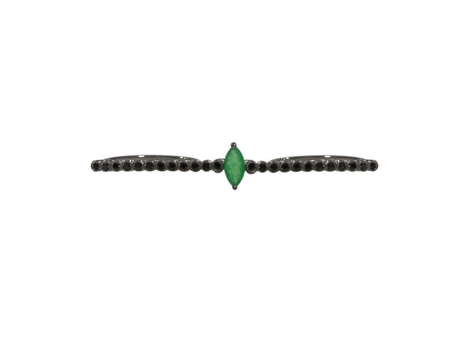 ANEL EM PRATA DE LEI 925 COM ESPINÉLIO NEGRO, JADE VERDE - 1º BANHO DE RÓDIO NEGRO - 2º BANHO DE RÓDIO BRANCO