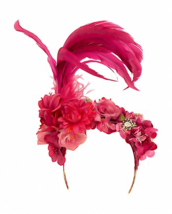 HEADPIECE COM CRISTAIS, PENAS E FLORES PINK