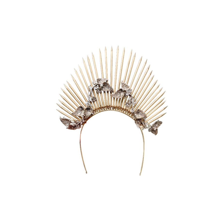 HEADPIECE DE SPIKES COM FOLHAS E CRISTAIS