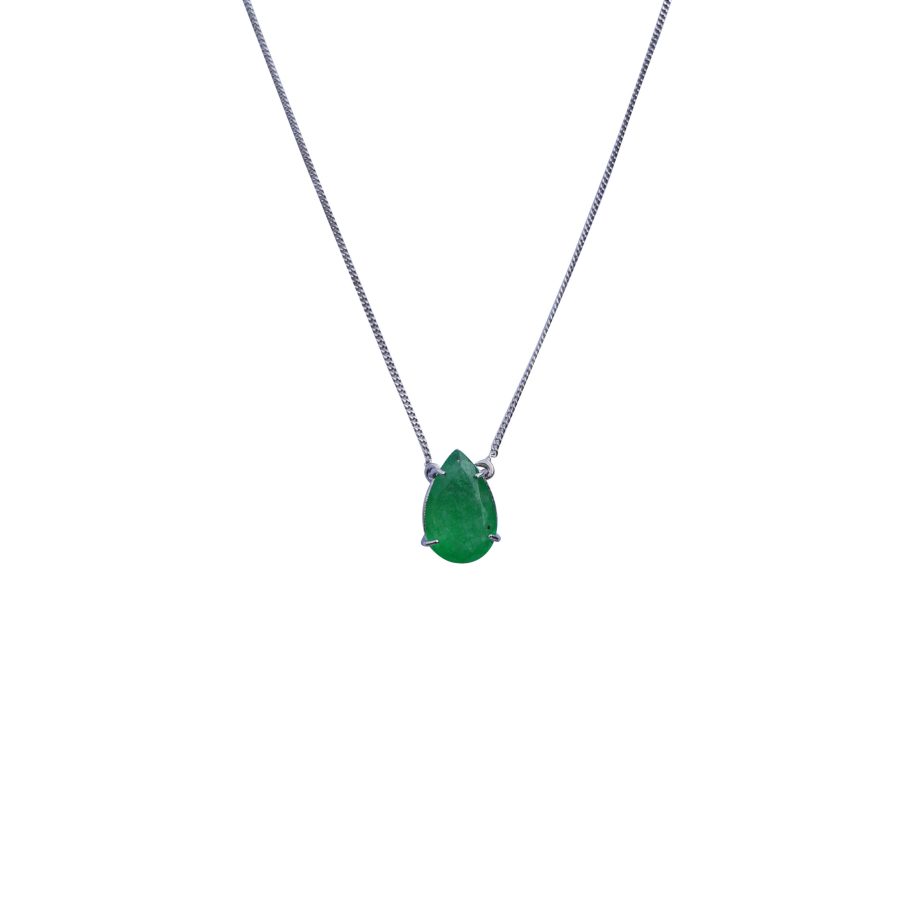 COLAR EM PRATA DE LEI 925 COM JADE E RÓDIO BRANCO