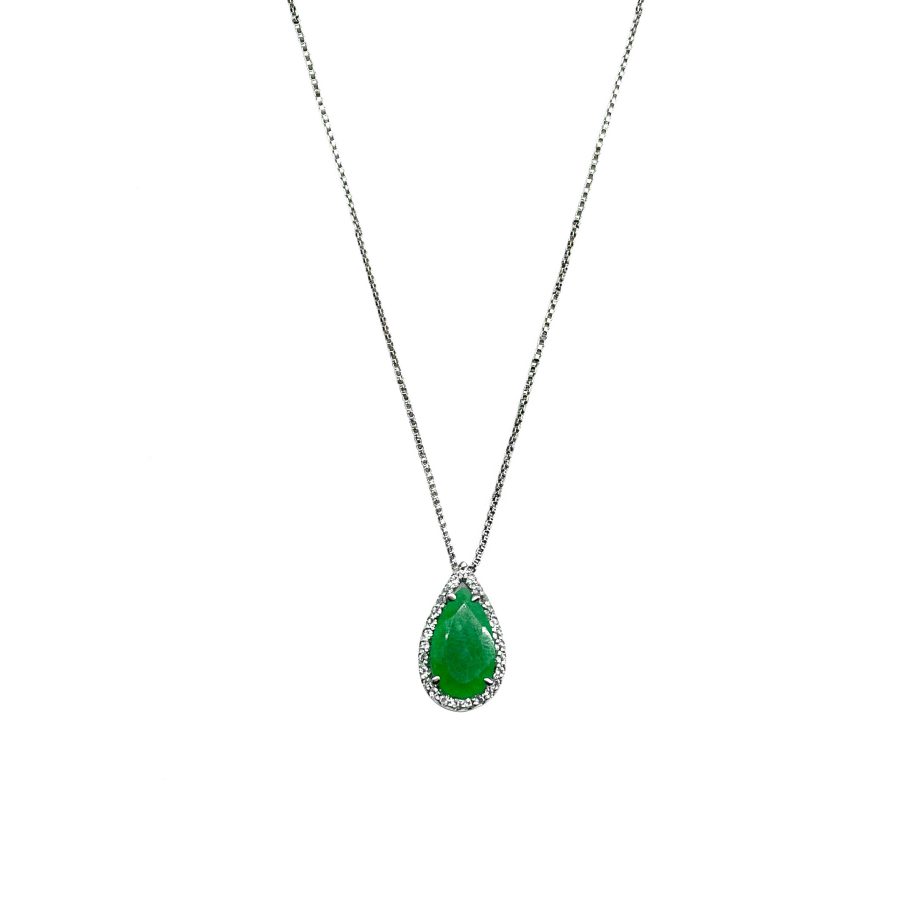 Colar em prata de Lei 925 com jade, topázios e ródio branco