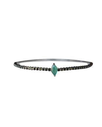 BRACELETE RÍGIDO EM PRATA DE LEI 925 COM ESPINÉLIO NEGRO, JADE VERDE E BANHO DE RÓDIO NEGRO