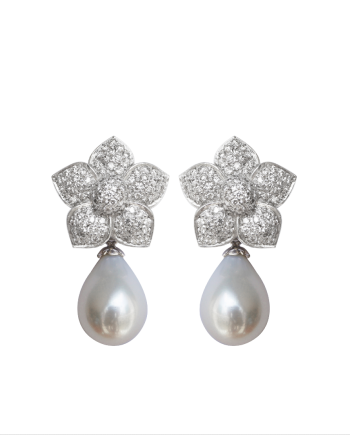 Brinco em ouro branco 18k com diamantes e pérolas