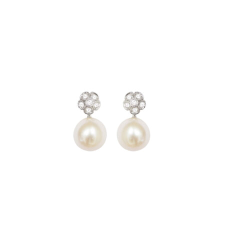 Brinco em ouro branco 18k com diamantes e pérolas