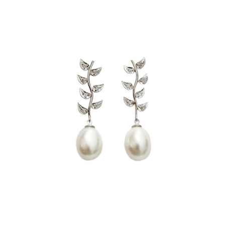 BRINCO EM OURO BRANCO 18K COM DIAMANTES E PÉROLAS