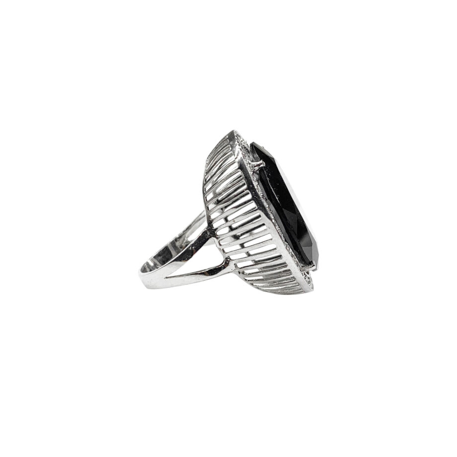 ANEL EM OURO 18K COM ÔNIX, DIAMANTES E BANHO DE RÓDIO BRANCO