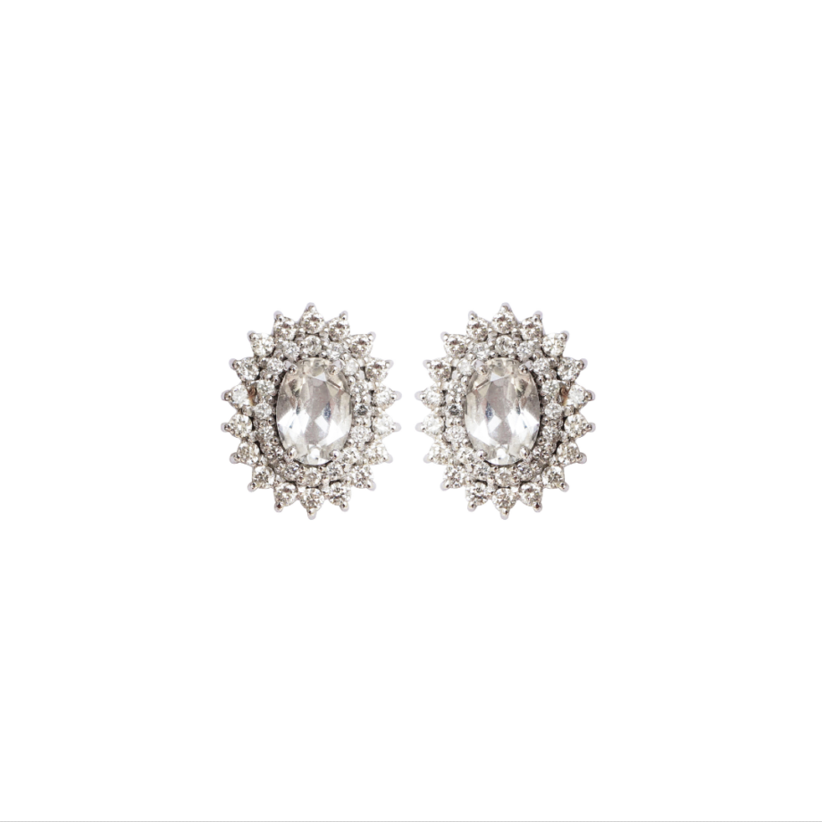 Brinco em ouro branco 18k com diamantes e topázio
