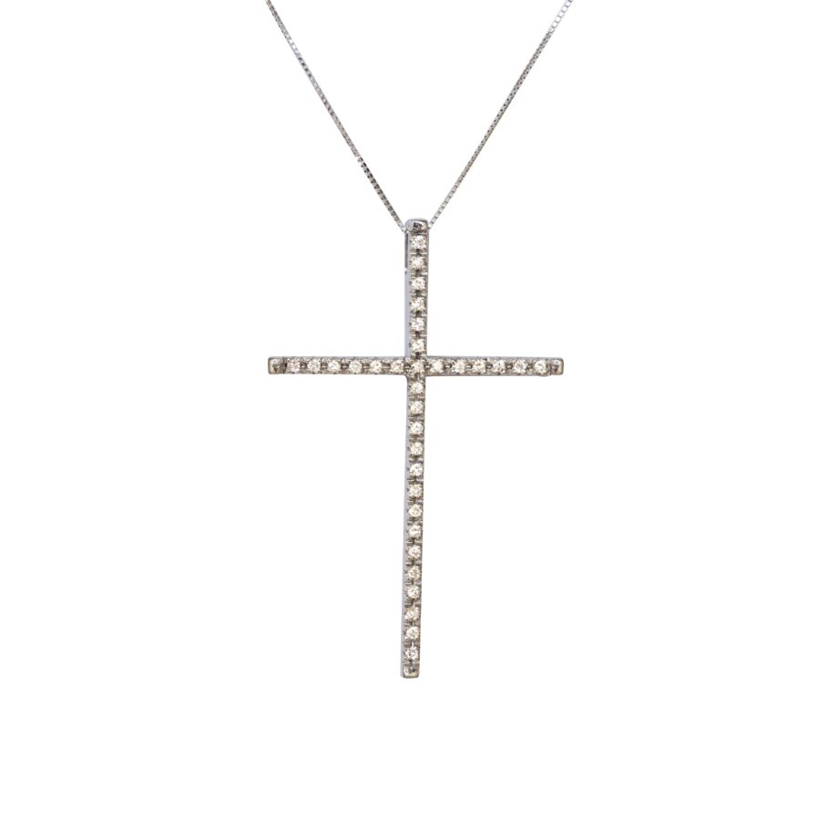Colar crucifixo em ouro branco 18k com diamantes