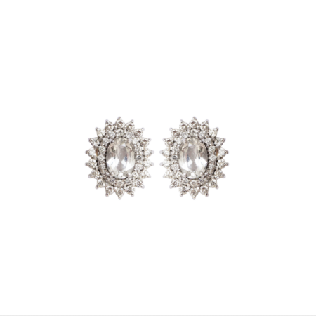 Brinco em ouro branco 18k com diamantes e topázio